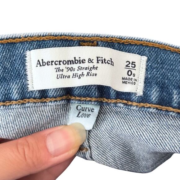Abercrombie & Fitch Curve Love 90's Blue Straight Ultra High Rise - 25 / 0s - Picture 3 of 4
